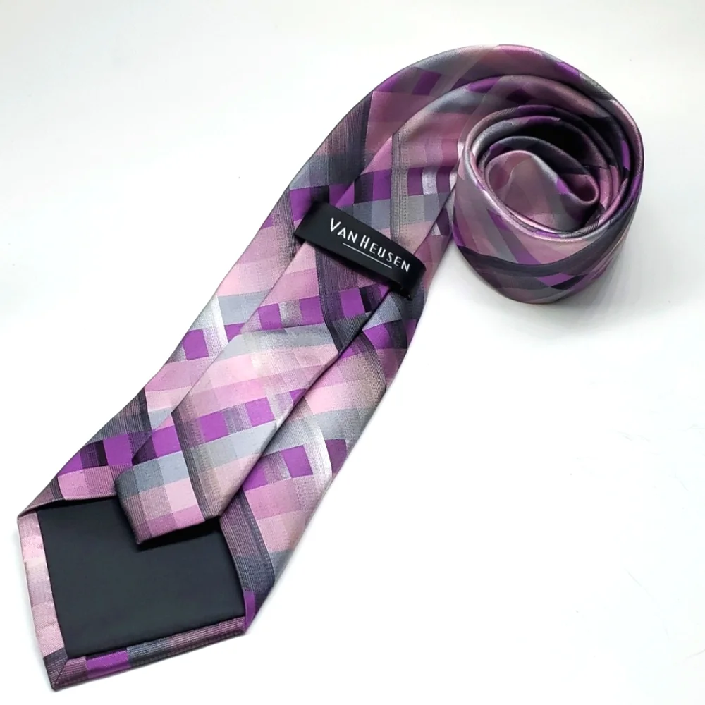 VAN HUESEN Purple Blue Diagonal Line Silk Tie EUC